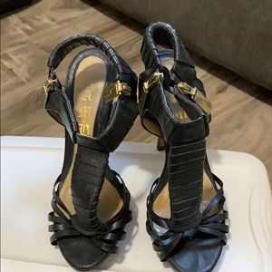 L.A.M.B heels, black leather size 6